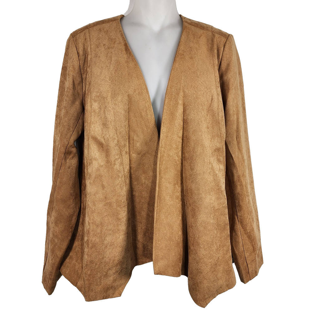 Studio Works Womens Faux Suede Open Front Draped Blazer Jacket Small Brown Boho